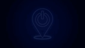 Glowing neon line Power button icon isolated on black background. Start sign. 4K Video motion graphic animation.