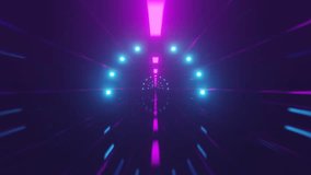 Abstract tunnel with blue and purple neon colors and flowing shapes, great for video editing and motion graphics.