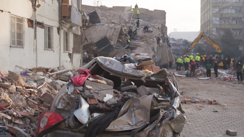 Rescue efforts continue for people trapped under the Earthquake Wreck. Disaster Area, Severe earthquakes. Turkey Earthquake – Kahramanmaras- 6 February 2023.