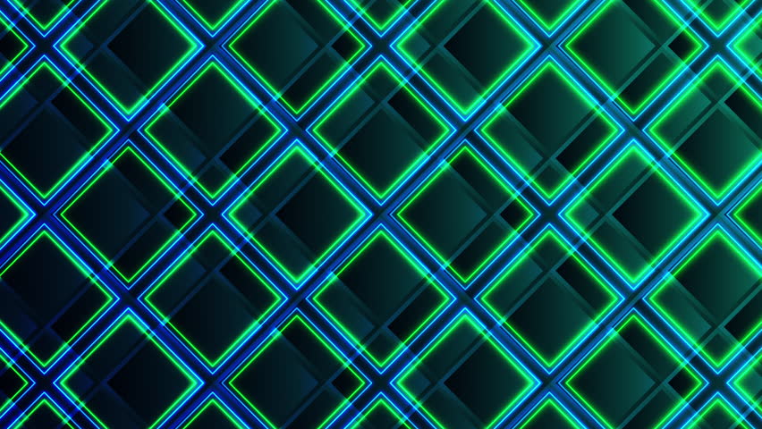 Abstract neon blue green laser lines geometry background. Seamless loop