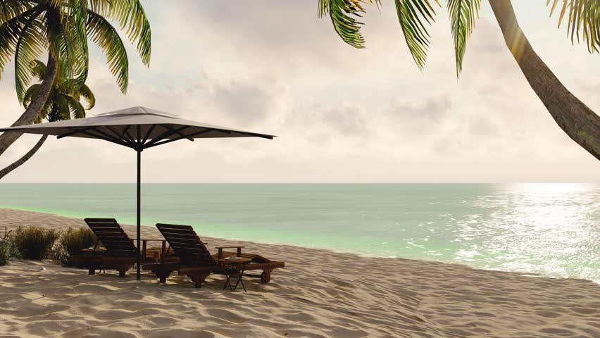 Relax sunbed and umbrellas on the beach with soft waves	
 | Shutterstock HD Video #1100283583