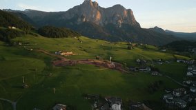 Aerial video of mountains in Castelrotto, Dolomites, Italy