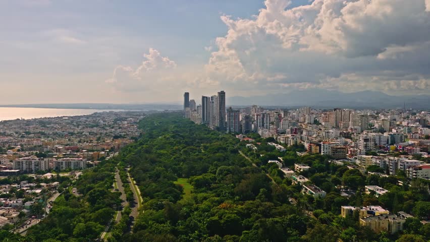 Santo Domingo skyline, Dominican Republic. Aerial forward Royalty-Free Stock Footage #1100284795