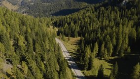 Aerial video of a beautiful road in the Dolomites, Italy