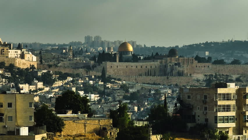 Jerusalem Temple Mount, Dome of the Rock, and Western Wall next to the City of David