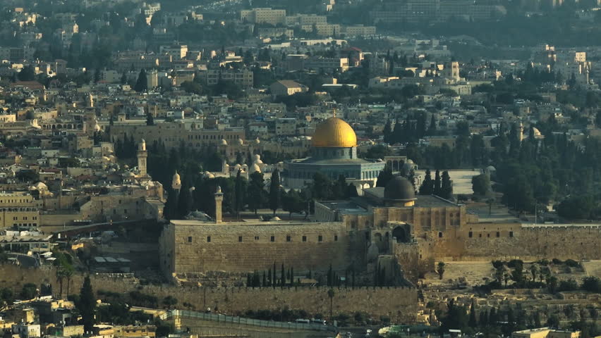 The Holy City of Jerusalem Temple Mount, Dome of the Rock, and Western Wall next to the City of David Israel