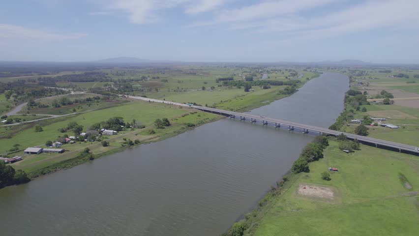 Macleay Valley Bridge Across Macleay River In Kempsey, New South Wales, Australia. aerial sideways