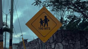 sign caution people children schoolchildren through 100 meters twilight - Powered by Shutterstock - Get 15% off with code: PIKWIZARD15