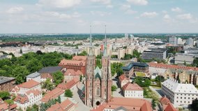 City of Wroclaw, Lower Silesia, Poland. Sunny day in European old town. Drone footage