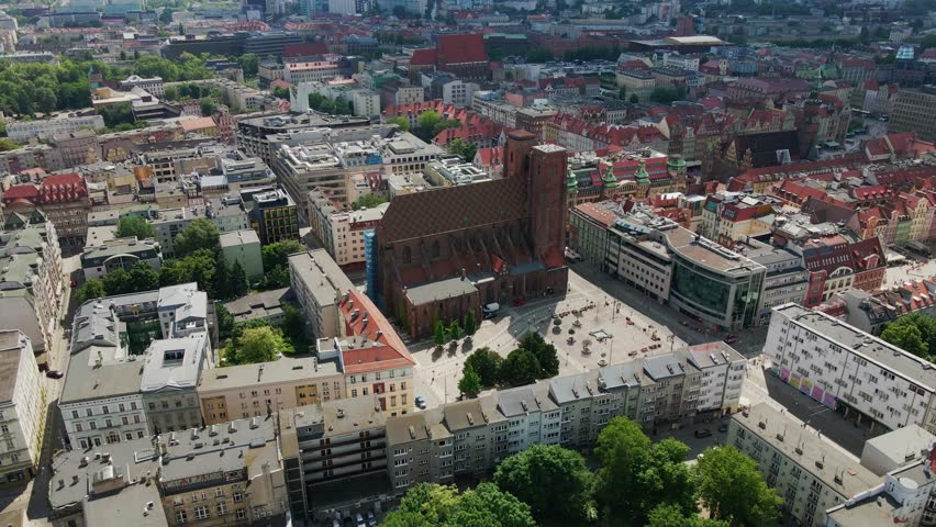 City of Wroclaw, Lower Silesia, Poland. Sunny day in European old town. Drone footage