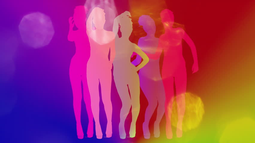 Brightly coloured shadow silhouette dancers Royalty-Free Stock Footage #1100295825