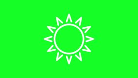 Animated sun white line icon. Summertime heat. Weather forecast. Loop HD video with chroma key, alpha channel on transparent background, black solid background. Outline motion graphic animation