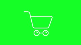 Animated shop cart white line icon. Trolley for goods. Consumerism. Loop HD video with chroma key, alpha channel on transparent background, black solid background. Outline motion graphic animation