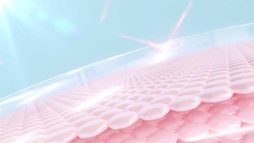 Skin cell 3D animation. UV-protective skin cells. advertisements for creams, serums, and sunscreens. Ultraviolet protection shield reflects. | Shutterstock HD Video #1100306355