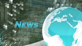 Animation of news text banner with spinning globe and data processing against tall buildings. News broadcasting and business technology concept - Powered by Shutterstock - Get 15% off with code: PIKWIZARD15
