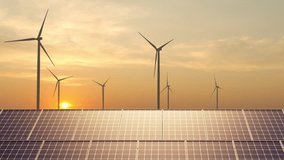 Solar panel and wind turbine in morning. renewable energy. sustainable energy to businesses, homes, and public buildings. smart city and new generation of power. clean and environmental friendly. - Powered by Shutterstock - Get 15% off with code: PIKWIZARD15