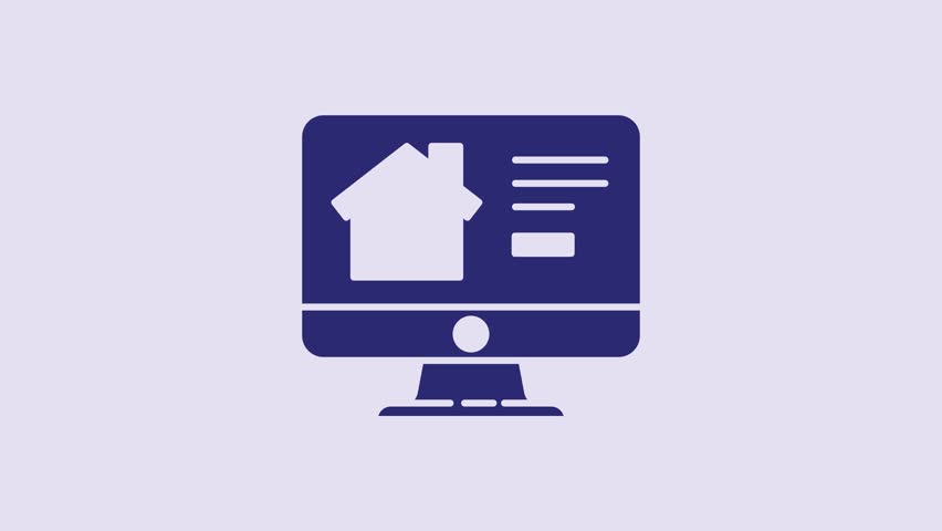 Blue Online real estate house on monitor icon isolated on purple background. Home loan concept, rent, buy, buying a property. 4K Video motion graphic animation. | Shutterstock HD Video #1100309969