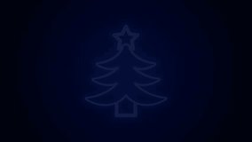 Glowing neon line Christmas tree icon isolated on black background. Merry Christmas and Happy New Year. 4K Video motion graphic animation.