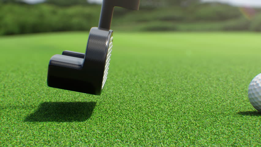 Golf Club Hitting the Ball Softly Close-up in Slow Motion 3d Animation. Putter Puts Ball into the Hole. Illustration of Abstract Final Hit Putt. Green Grass on the Golf Course. Sport Concept 4k. Royalty-Free Stock Footage #1100310375