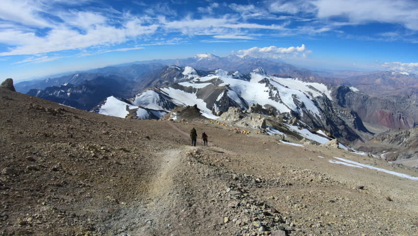 Approaching high camp, Camp Cholera, on the descent from Aconcagua