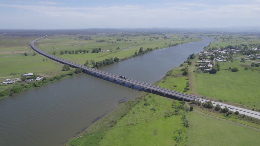 Macleay Valley Bridge Over Macleay River In Kempsey, NSW, Australia. wide aerial