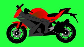 Animated video of red sports motorbike running on a white and green background