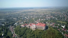aerial view of palanok castle in Ukraine
