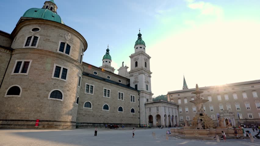Residenzplatz, the Stately Square at the Historic Center of Salzburg, Austria