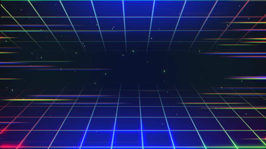 Neon blue grid pattern with colorful lines in dark galaxy in 80s style, motion abstract futuristic, cyber and music style background | Shutterstock HD Video #1100322813
