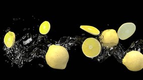 Abstract 3D animation of lemon flowing, flowing water.on dark background with alpha matte chanel. 4k. - Powered by Shutterstock - Get 15% off with code: PIKWIZARD15