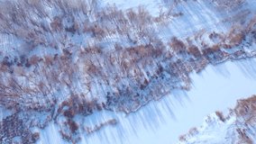 DJI_Reconnaissance from a drone in winter view over the riverbed camera shake
