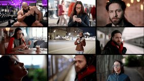 different people in city, real life of diverse men and women, collage of portraits