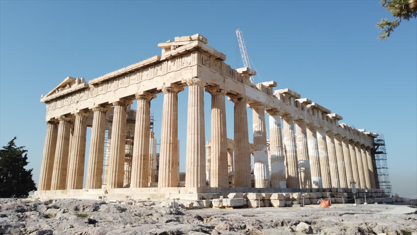 Side of the Acropolis of Athens without scaffolding and without any tourist around.