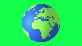 Earth Spinning, Earth Rotation Animation on Green Screen Background, World Map Animation, Alpha Matte, 4k Animation