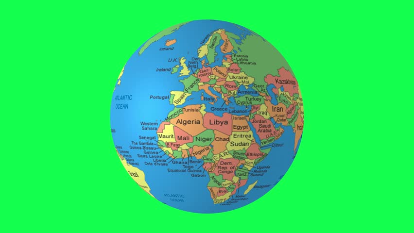 Earth Rotation Animation with Country Names on Green Screen Background, Earth Spinning, World Map Animation, Alpha Matte, 4k Animation Royalty-Free Stock Footage #1100349957