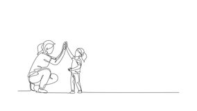 Animated self drawing of continuous line draw young happy mom giving high five to daughter, celebrate her success for school achievement. Family parenting concept. Full length single line animation. - Powered by Shutterstock - Get 15% off with code: PIKWIZARD15