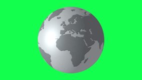 World Map Animation on Green Screen Background, Earth Spinning, Earth Rotation, Alpha Matte, Black and Grey, 4k Animation
