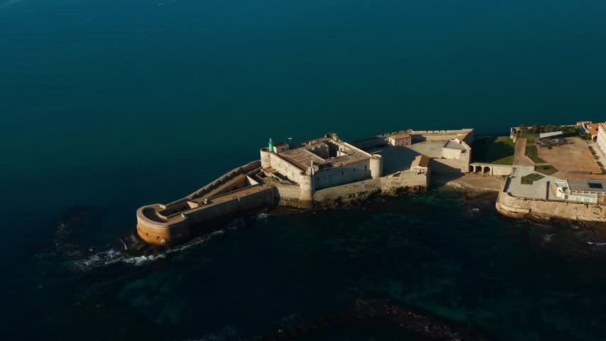 Aerial View Of Castello Maniace In Syracuse. Parallax Shot
