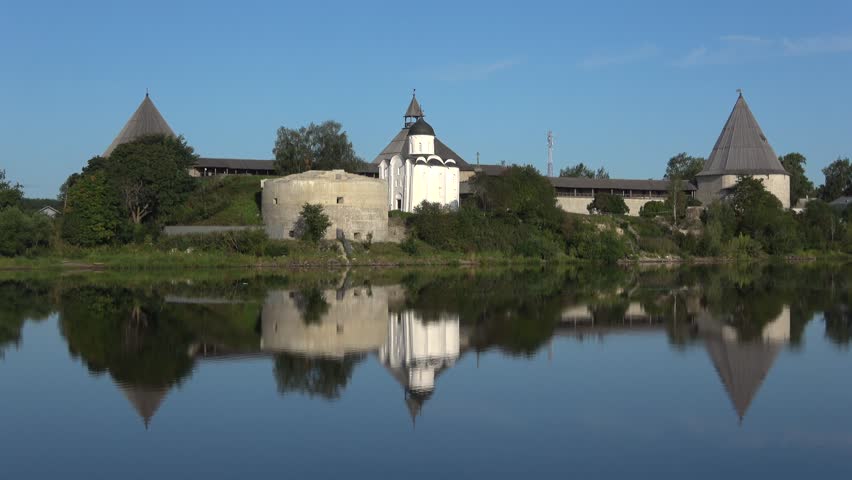 View of the Old Ladoga Fortress on an August evening. Leningrad region, Russia