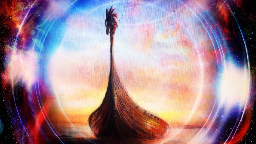 Viking Boat on the beach, painting on canvas, Boat with wood dragon. Loop Animation. - Powered by Shutterstock - Get 15% off with code: PIKWIZARD15