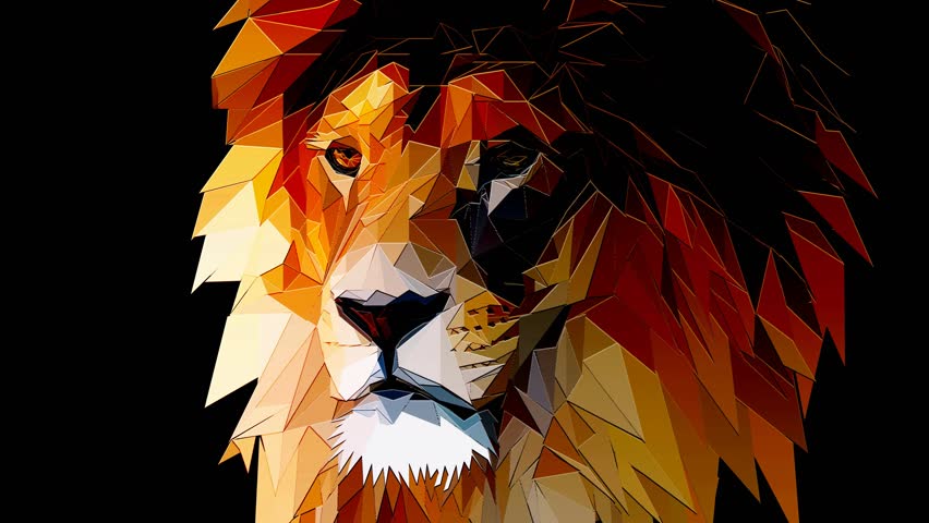 lion head graphic portrait with polygonal effect on abstract background. Loop Animation. Royalty-Free Stock Footage #1100360917