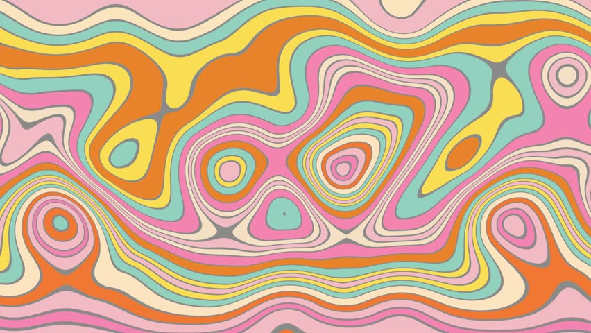 Retro, pastel wavy, liquid, psychedelic, groovy, hippie, flat, abstract, cartoon looping background in 70s retro style. Royalty-Free Stock Footage #1100362403