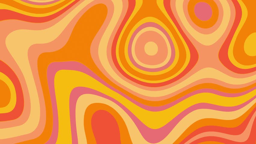 Retro, orange, wavy, liquid, psychedelic, groovy, hippie, flat, abstract, looping background in 70s retro style. Royalty-Free Stock Footage #1100362459