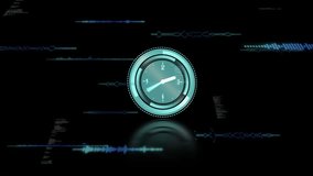 Animation of data processing over clock. Global online security, business, finance, computing and data processing concept digitally generated video. - Powered by Shutterstock - Get 15% off with code: PIKWIZARD15