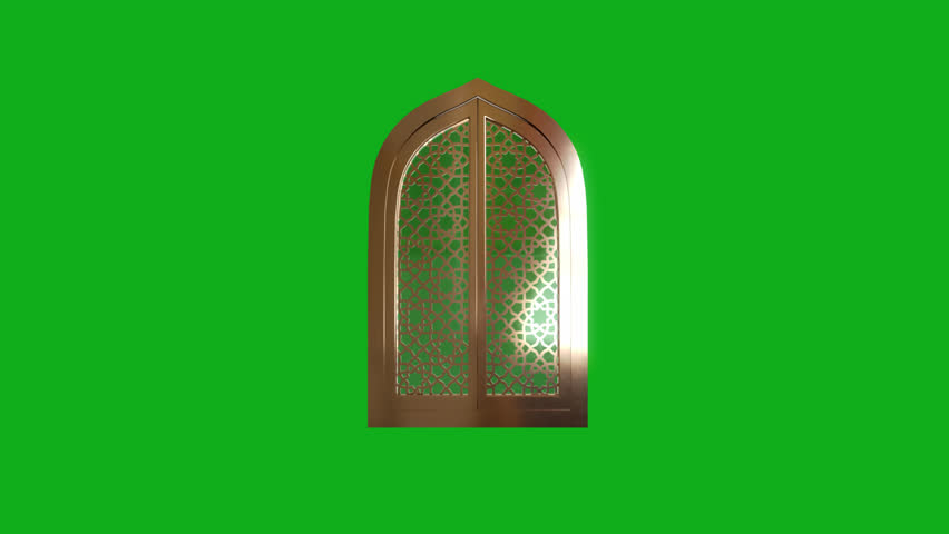 Ramadan ornament window opened on green screen. The Arab-decorated window opened with key color. Royalty-Free Stock Footage #1100369711