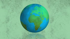 Animation of globe spinning over distressed green background. Globe, geography and data processing concept digitally generated video.