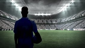 Animation of male football player over stadium. Sport, competition and movement concept digitally generated video. - Powered by Shutterstock - Get 15% off with code: PIKWIZARD15
