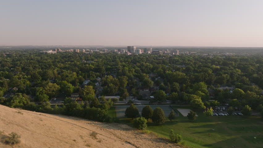 Aerial View passing over Camels Back Park North End Boise Idaho