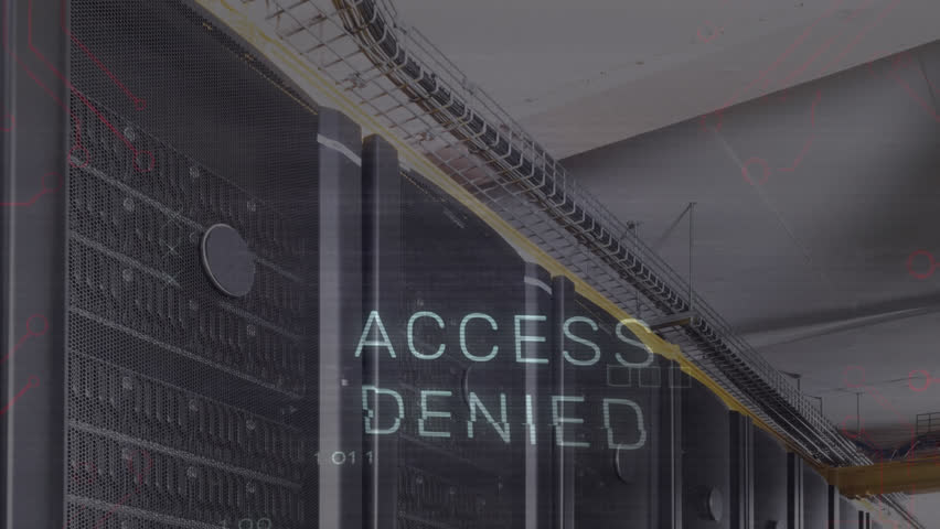 Animation of access denied text with icons over server room. Global technology, online security and digital interface concept digitally generated video. - Powered by Shutterstock - Get 15% off with code: PIKWIZARD15