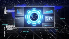 Animation of scope, statistics and data processing over world map. Global science, business, finance, computing and data processing concept digitally generated video. - Powered by Shutterstock - Get 15% off with code: PIKWIZARD15